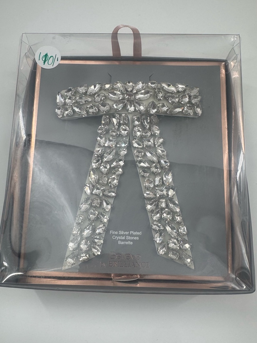 Crystal Ribbon Barrette Hair Clip - Silver‎
